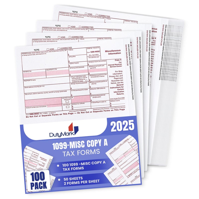 Dutymark 1099 MISC Copy A 2025 Tax Federal Income Form, 100 Laser Tax recipients Pack, (50 Sheets) Compatible with QuickBooks and Accounting Software - Image 4